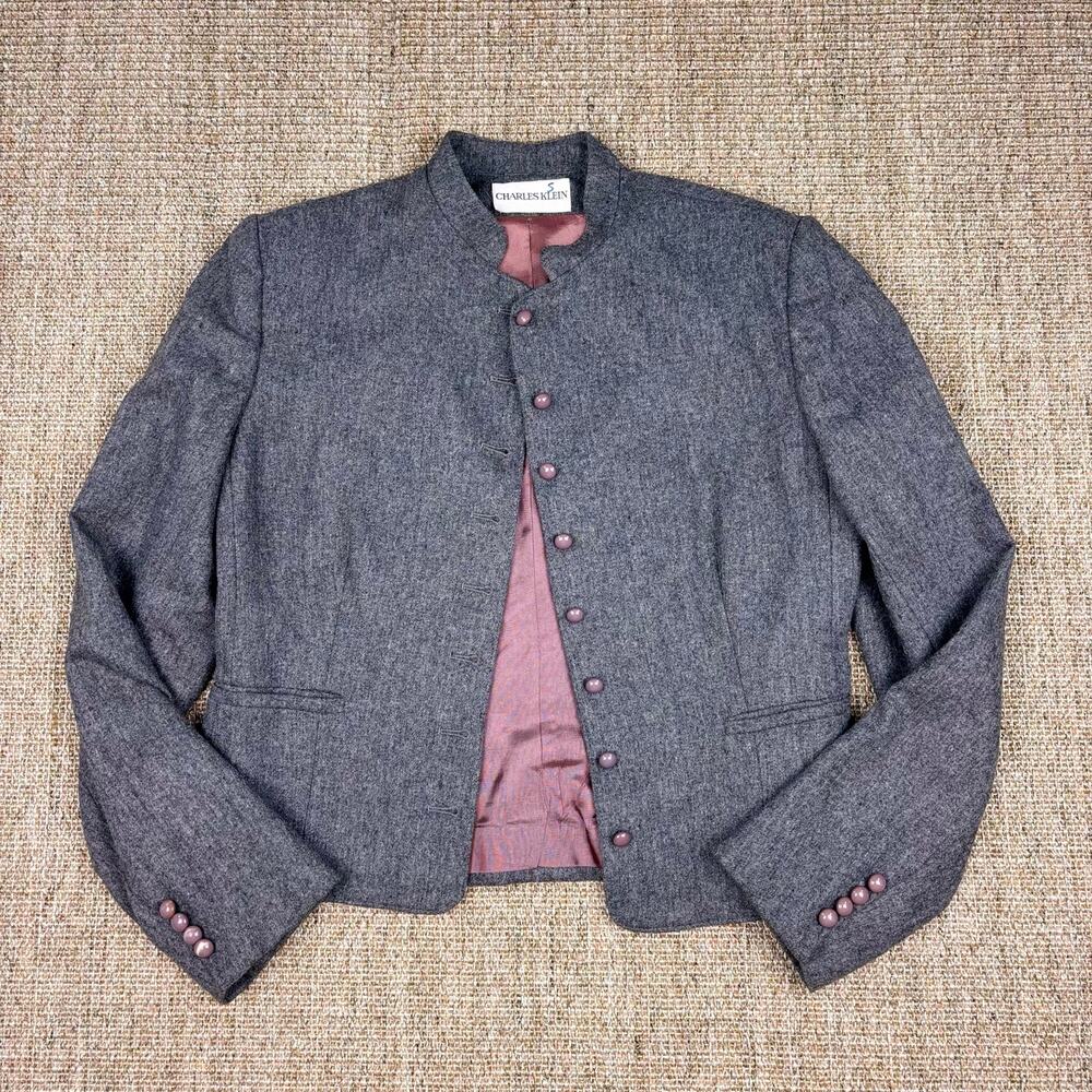 🖤 Charles Klein Wool Tweed Mandarin Collar Jacket | Size S/10 | Gray